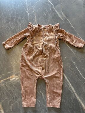 H&M Ribbed Mauve-Brown Long Sleeve Romper with Ruffles